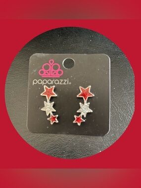 Paparazzi Red and Silver Triple Star Earrings